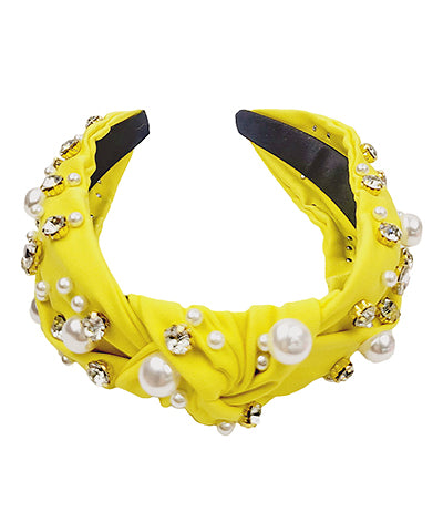 Spring Pearl Studded Headband - Yellow