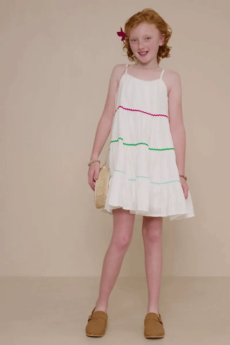 Zig Zag Colored Lace Trim Tank Dress