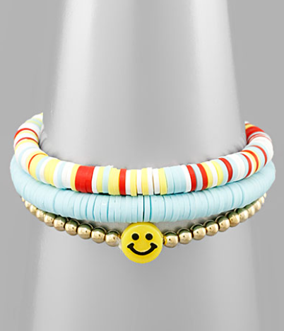 Rubber & Smile Metal Beads Bracelet - Aqua
