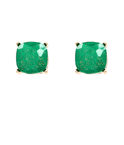 Glitter Square Stone Earrings - Green