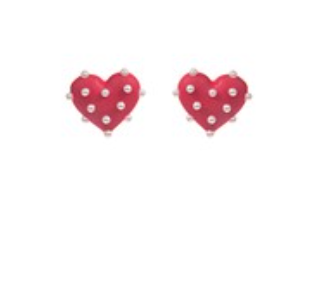 Pearl & Color Coating Heart Earrings - Red
