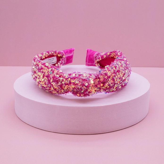 Sparkly Sequin Knot Headband - Hot Pink