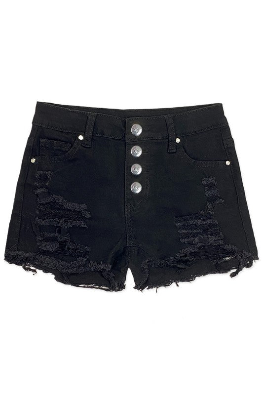 On My Way Distressed Black Denim Shorts – shoptheexchange
