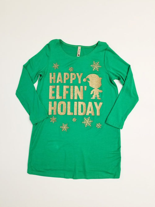 Happy Elfin Holiday Green Tunic - shoptheexchange