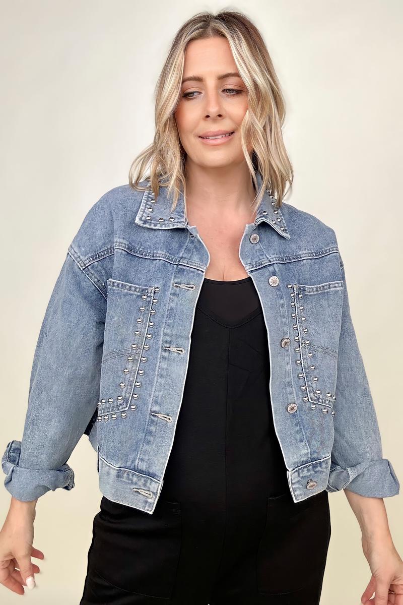Plus size 2025 studded denim jacket