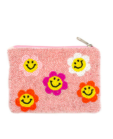 Smiley Flower Beaded Coin Purse