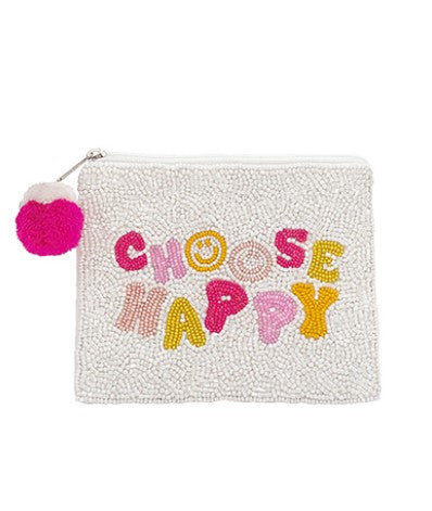 "CHOOSE HAPPY" Beaded Coin Pouch