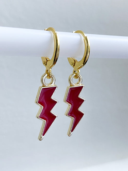 Red Lightning Bolt Huggie Earrings - shoptheexchange