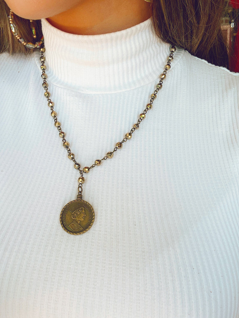 Gold Beaded Coin Necklace