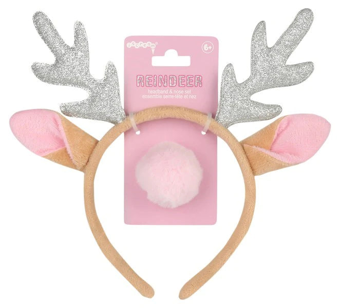 Pink Reindeer Headband & Nose Set
