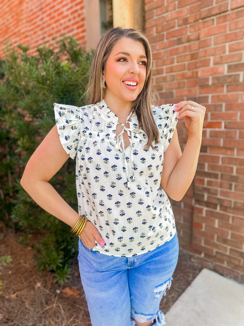 Remi Ruffle Floral Top- Ivory