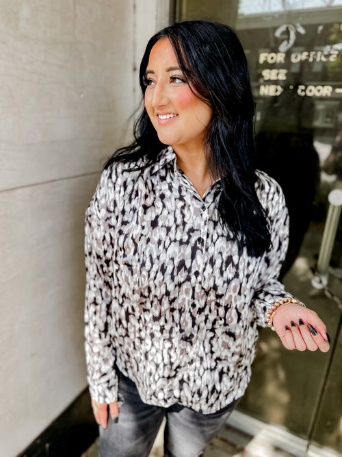 Black & White Abstract Cheetah Button Up Top