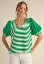 All for Luck Striped Top- Green