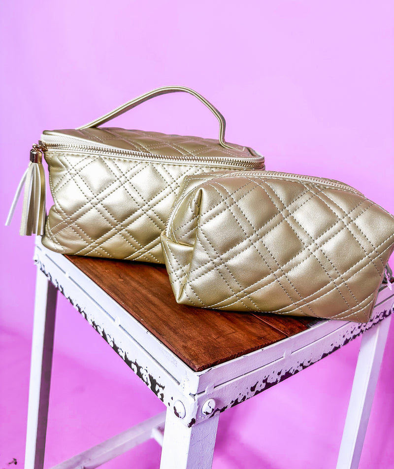 Brighton Quilted Train Case- Gold