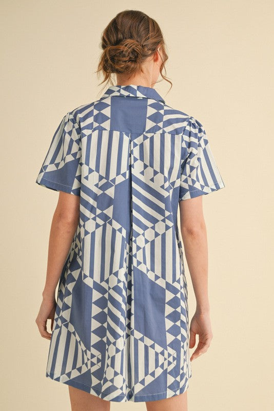 Medium-Denim Geometric Button Dress
