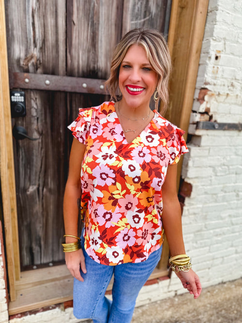 Fall Floral Ruffle Top