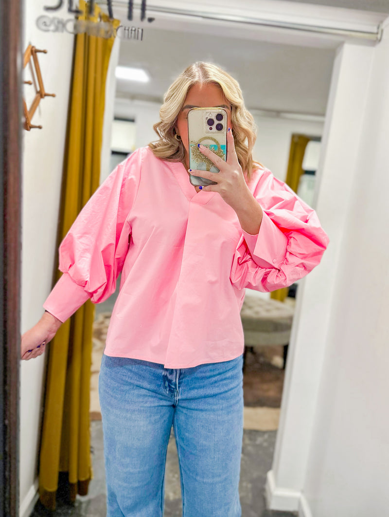 Seeing Pink Bubble Sleeve Top