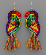 Multi Bead Parrot & Tassel Earring 🦜
