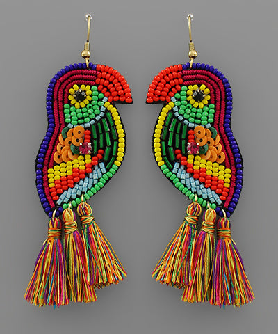 Multi Bead Parrot & Tassel Earring 🦜