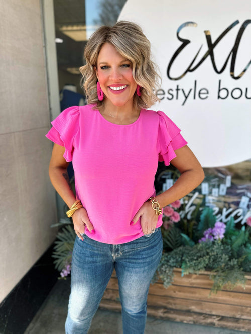 Couldn't Be Better Ruffle Sleeve Top- Pink