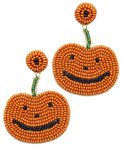 Beaded Smiling Pumpkin Earrings