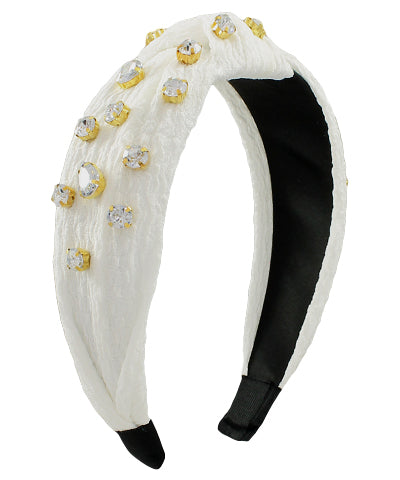 Jewel Stationed Knotted Headband - White