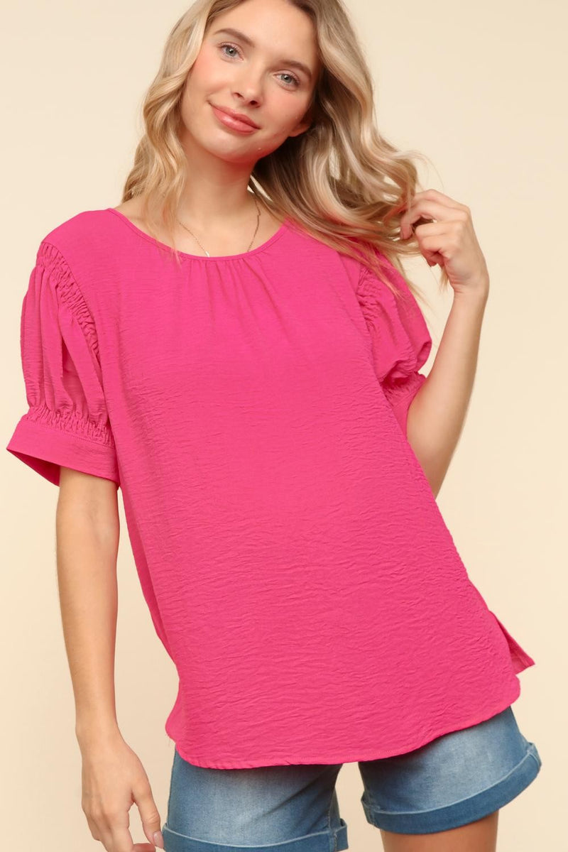 Bailey Bubble Sleeve Top- Pink