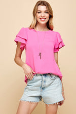 Couldn't Be Better Ruffle Sleeve Top- Pink