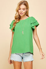 Large-Couldn't Be Better Ruffle Sleeve Top- Kelly Green