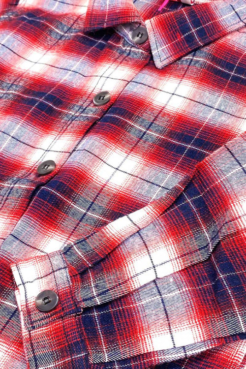 Plaid Red and White Flannel Shirt