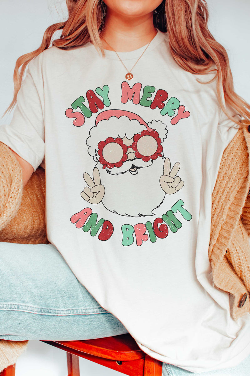 Stay Merry and Bright Santa Graphic Tee (Tween)