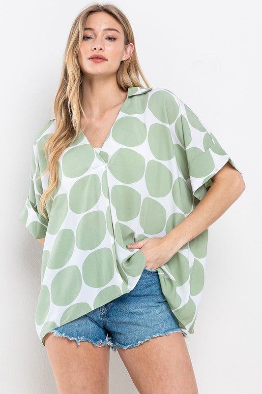 Betty Dot Collared Top- Sage