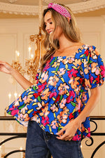 FLORAL PUFF SLEEVES SQUARE NECK TOP
