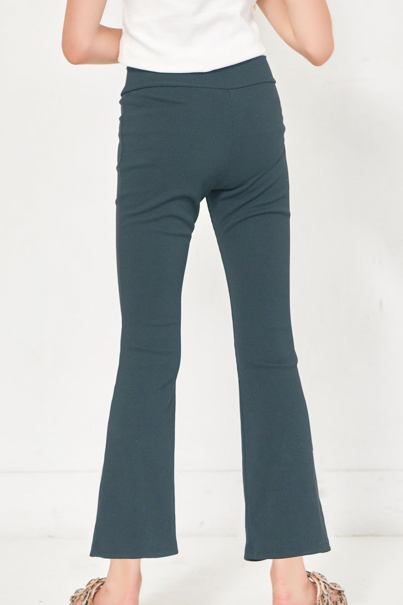 Crossover Waist Ribbed Flare Pants - Teal