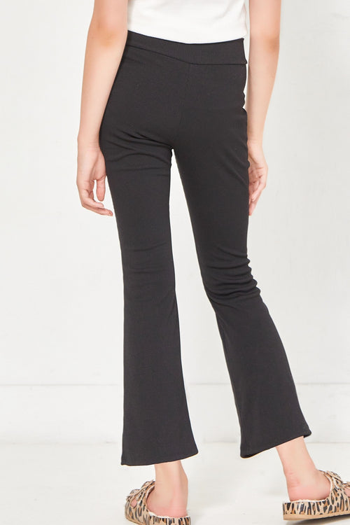 Crossover Waist Ribbed Flare Pants - Black