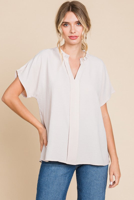 TAYLOR SOLID SHORT SLEEVE TOP OATMEAL