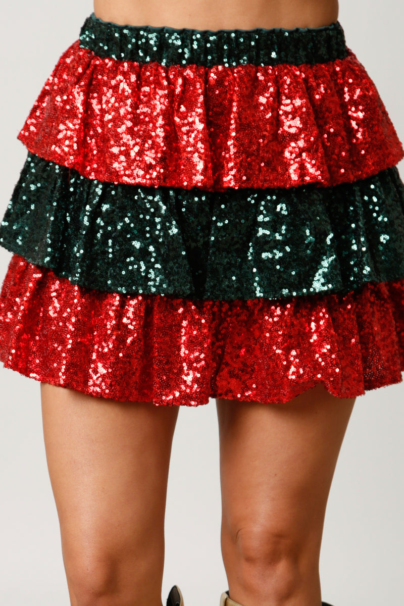 shoptheexchange Sequins Mini Skirt Green/Red Medium