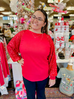 Holiday Party Sequin Top- Red