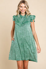 Denim Dolly Frilled Dress - Green