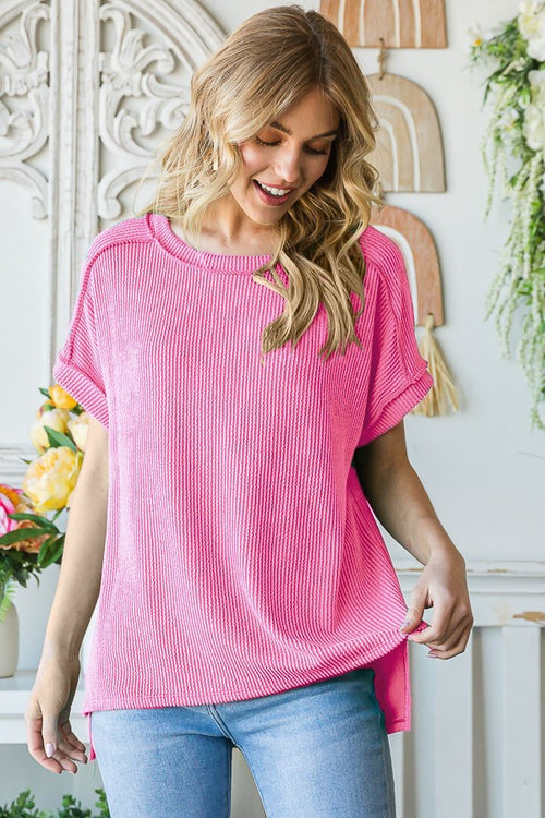 Casual Day Ribbed Top- Pink