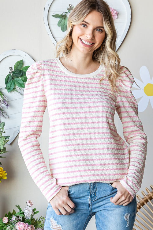 Pretty In Pink Striped Puff Sleeve Top