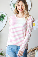 Pretty In Pink Striped Puff Sleeve Top