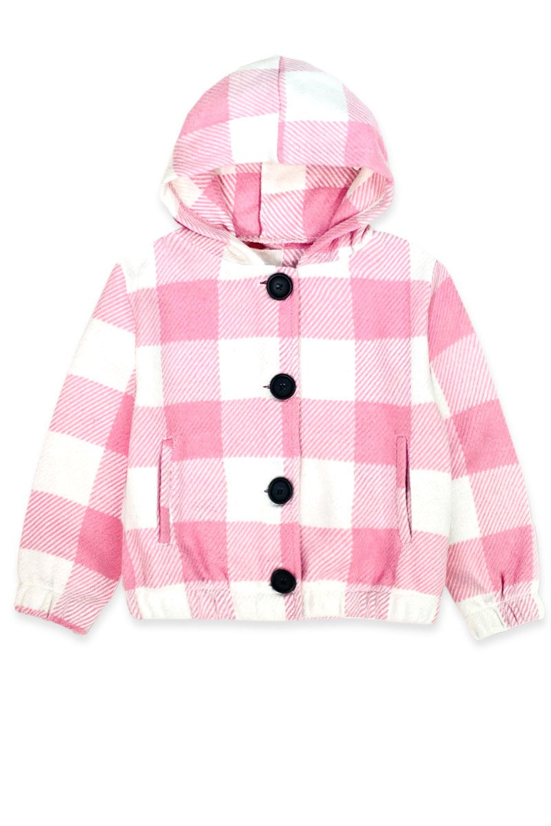 Pink & White Flannel Hoodie Jacket