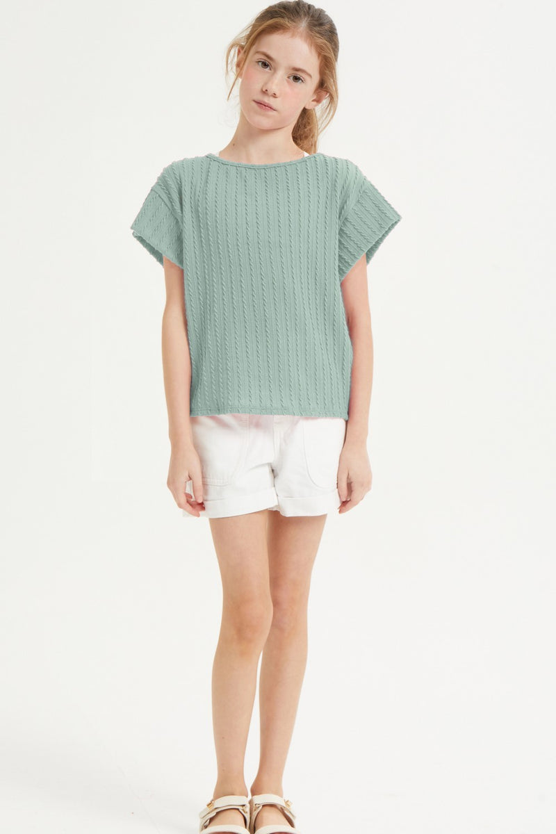 Embossed Ribbed Knit Cap Sleeve Top - Mint