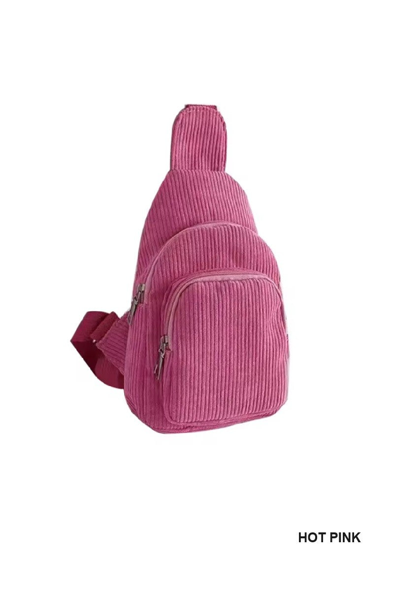 CORDUROY VINTAGE CROSSBODY SLING BAG - HOT PINK