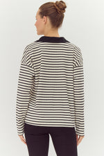 Black Striped Open Collared Neck Top