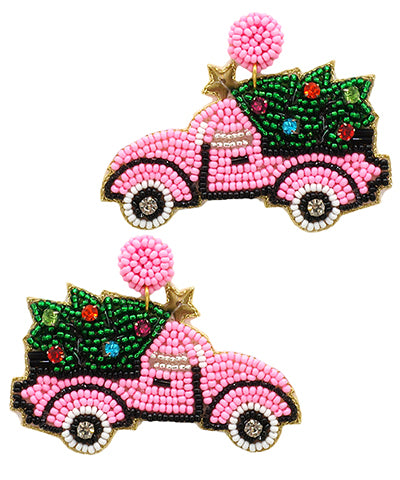 CHRISTMAS Tree & Truck Earrings Pink