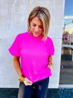 Textured Puffed Sleeves Top - Pink