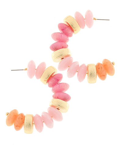 Peach Gold Rondelle Shape Beads Hoops