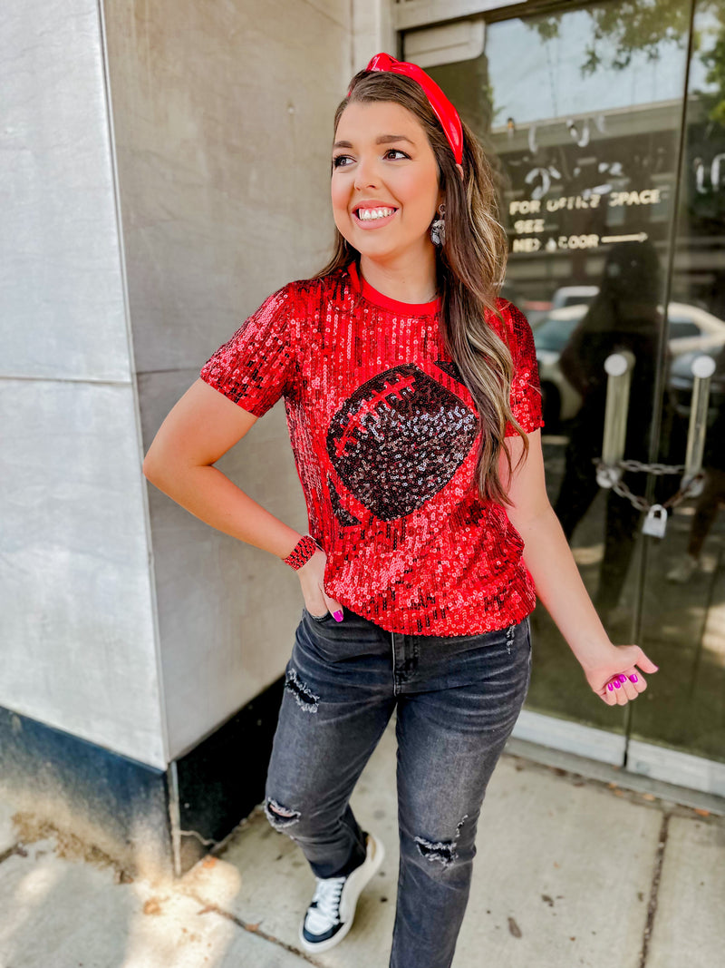 Sequin Shirt with Sequin Football Top Red/Black